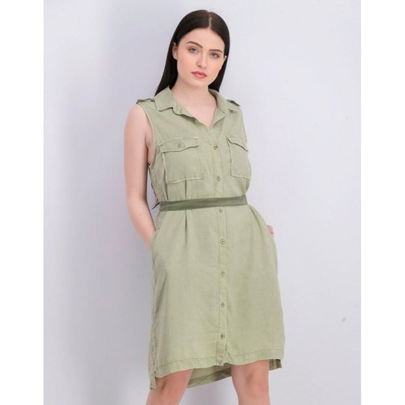 Anthropologie Dresses & Skirts - 27 Cloth & Stone By Anthro Sleeveless Tie Waist Green Chambray Shirt Dress Med